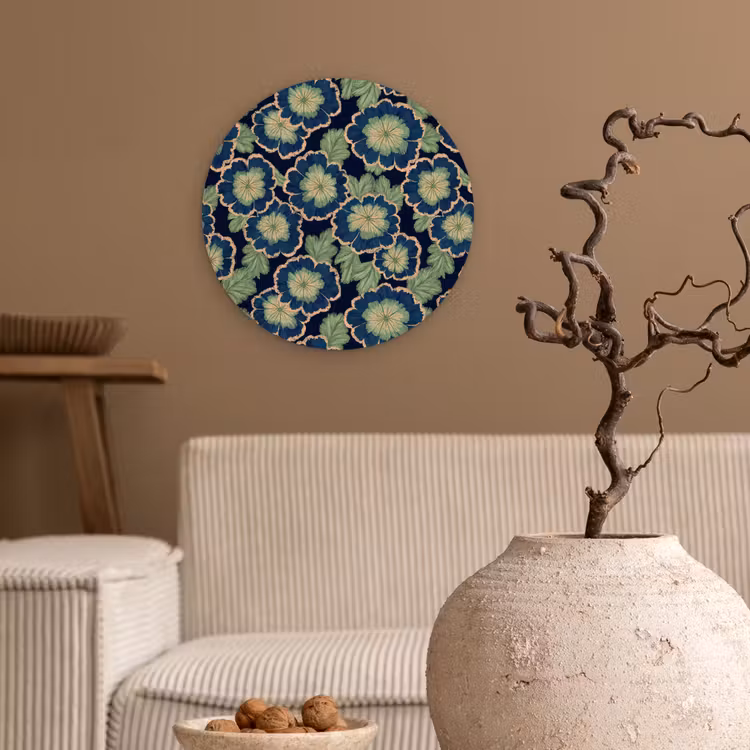 Muurcirkel - Bloemen - Borduurwerk - Patroon - Blauw - Groen — 2