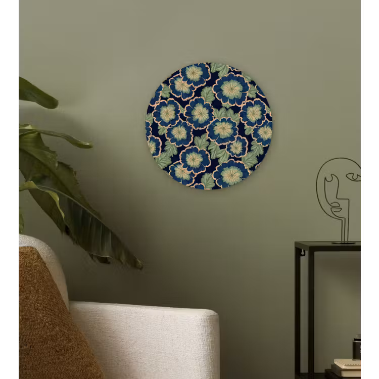 Muurcirkel - Bloemen - Borduurwerk - Patroon - Blauw - Groen — 3