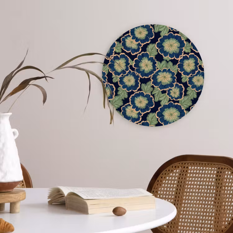 Muurcirkel - Bloemen - Borduurwerk - Patroon - Blauw - Groen — 4
