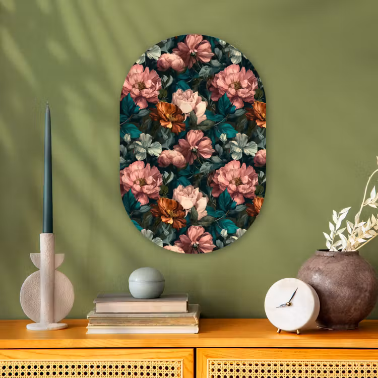 Muurovaal - Kunststof - Bloemen - Schilderachtig - Patroon - Roze — 1