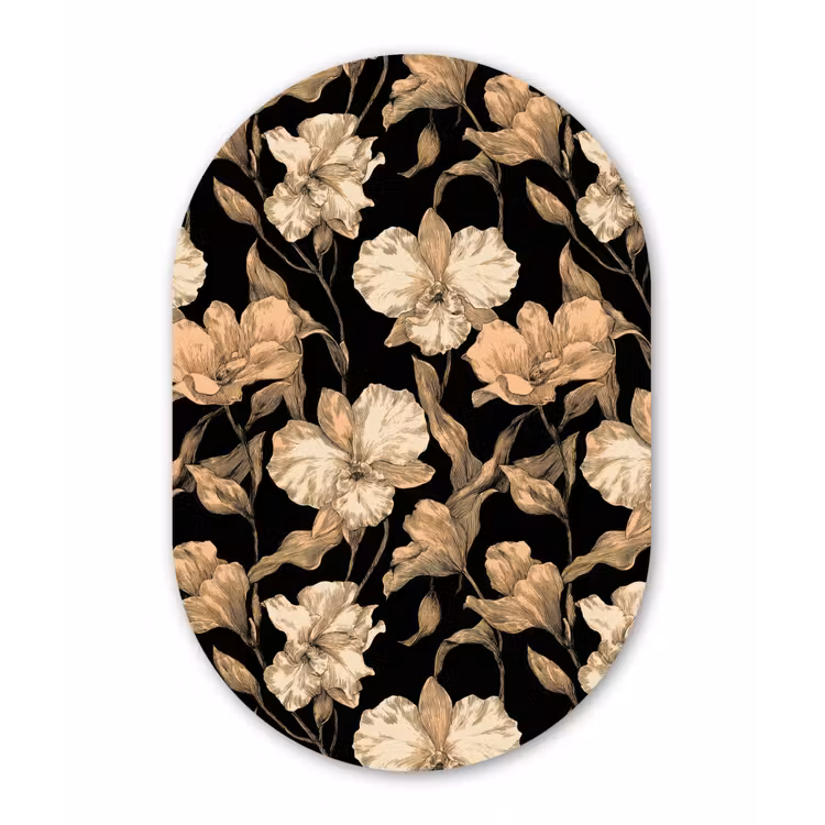 Muurovaal - Kunststof - Orchideeën - Lijntekening - Patroon - Beige - Zwart — 3