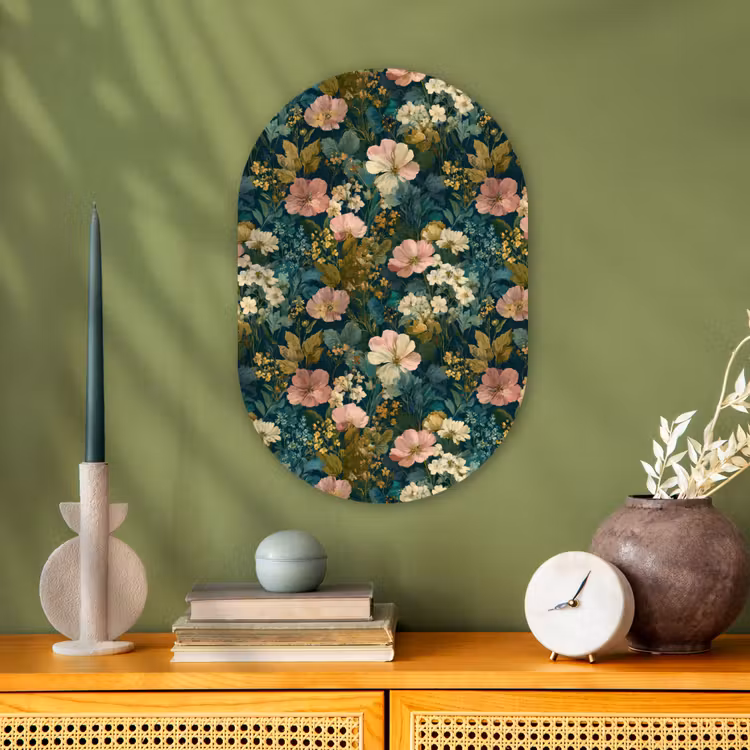Muurovaal - Kunststof - Wilde bloemen - Botanisch - Patroon - Roze - Romantisch — 2