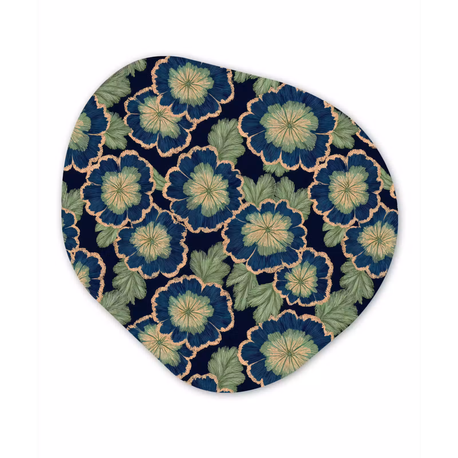 Organisch schilderij - Forex - Bloemen - Borduurwerk - Patroon - Blauw - Groen — 1