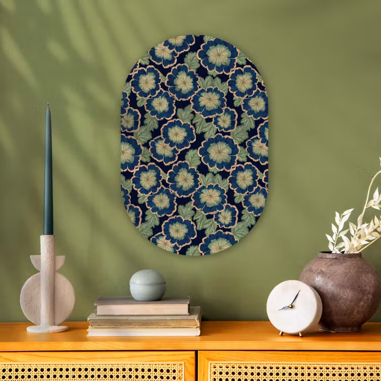 Muurovaal - Kunststof - Bloemen - Borduurwerk - Patroon - Blauw - Groen — 2