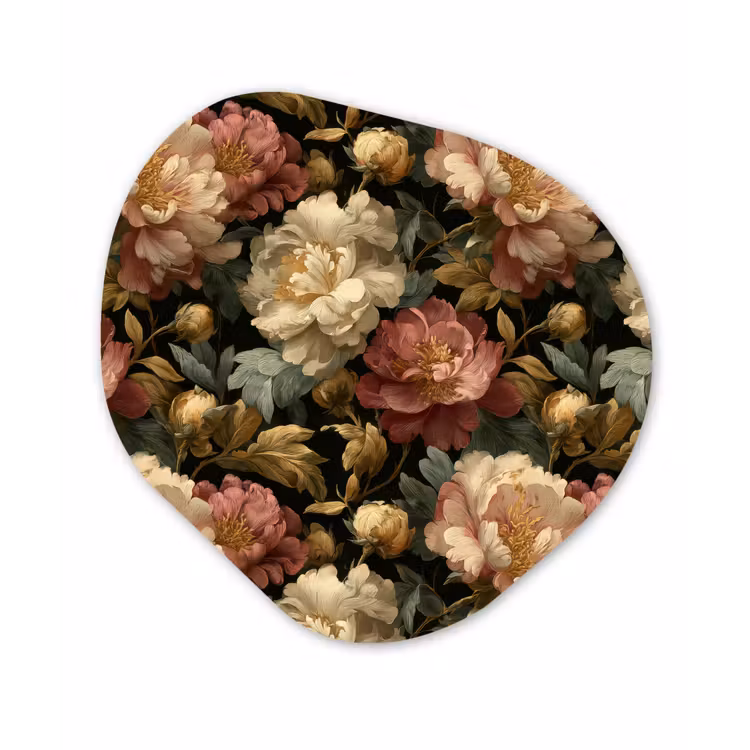 Organisch schilderij - Forex - Bloemen - Barok - Patroon - Roze - Crème — 1
