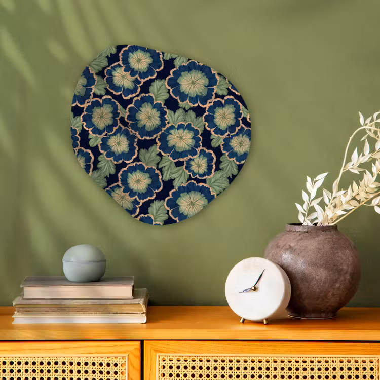Organisch schilderij - Forex - Bloemen - Borduurwerk - Patroon - Blauw - Groen — 2