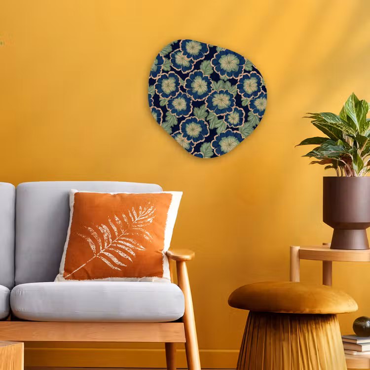 Organisch schilderij - Forex - Bloemen - Borduurwerk - Patroon - Blauw - Groen — 3