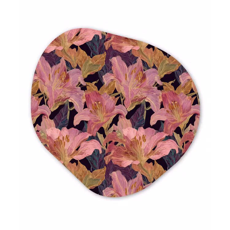 Organische schilderij - Aluminium - Lelies - Patroon - Roze - Goud — 1