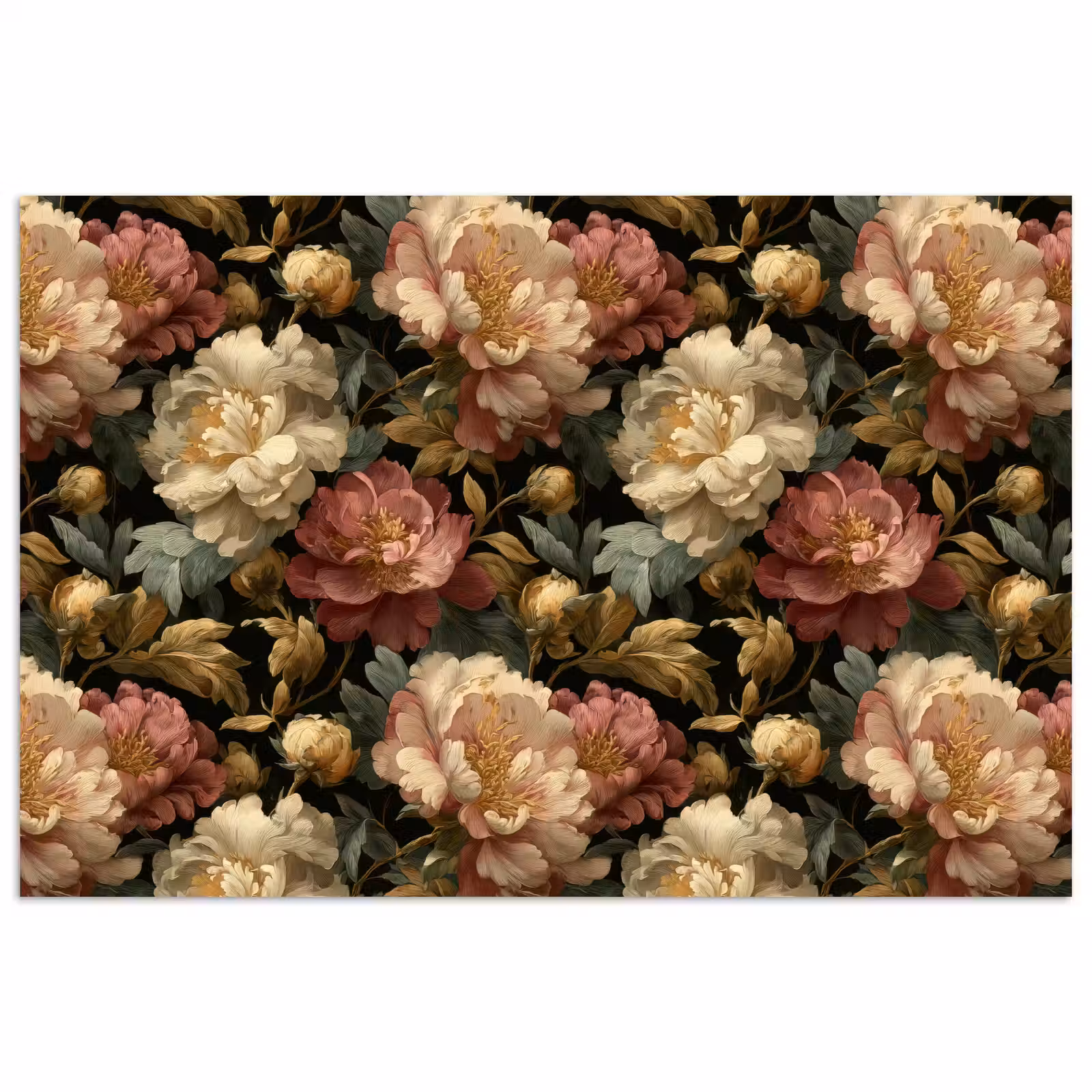 Poster - Bloemen - Barok - Patroon - Roze - Crème — 1