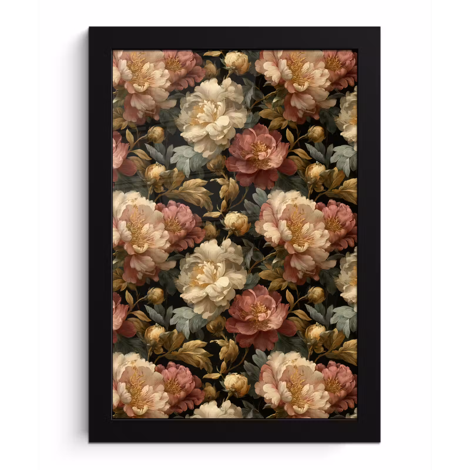 Poster met lijst - Bloemen - Barok - Patroon - Roze - Crème — 1