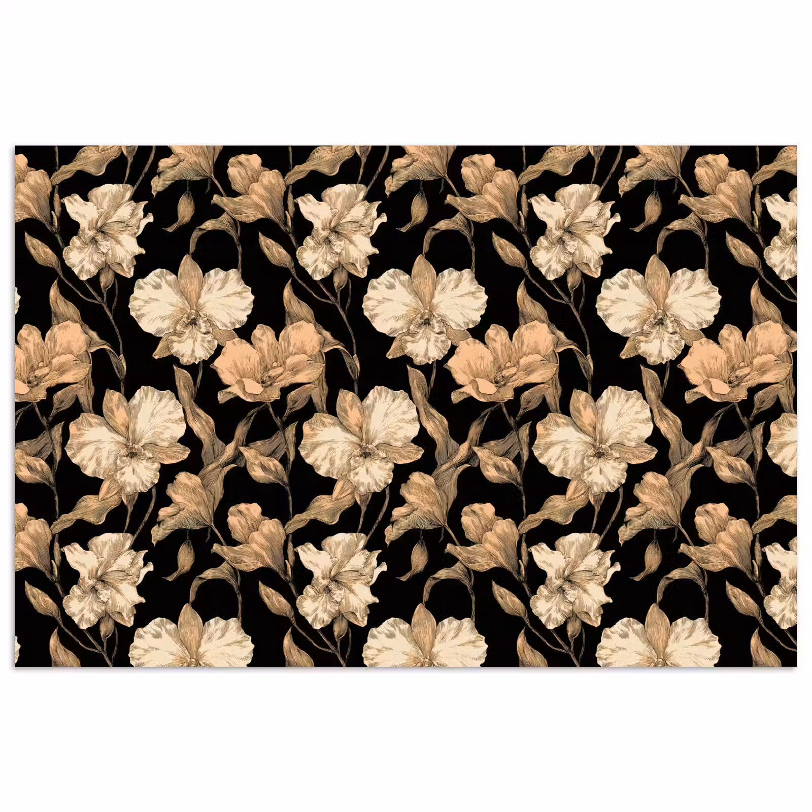 Poster - Orchideeën - Lijntekening - Patroon - Beige - Zwart — 1