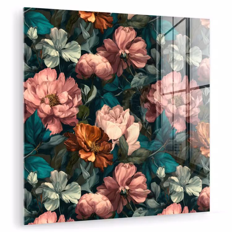 Glas schilderij - Bloemen - Schilderachtig - Patroon - Roze — 1