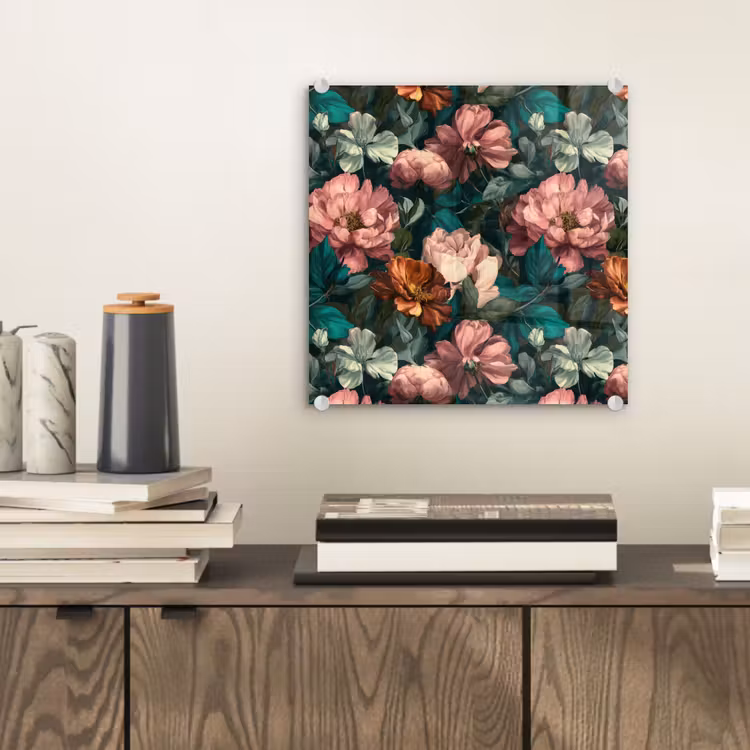 Glas schilderij - Bloemen - Schilderachtig - Patroon - Roze — 2