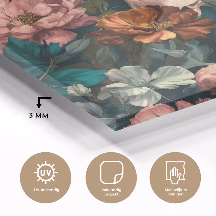 Glas schilderij - Bloemen - Schilderachtig - Patroon - Roze — 3