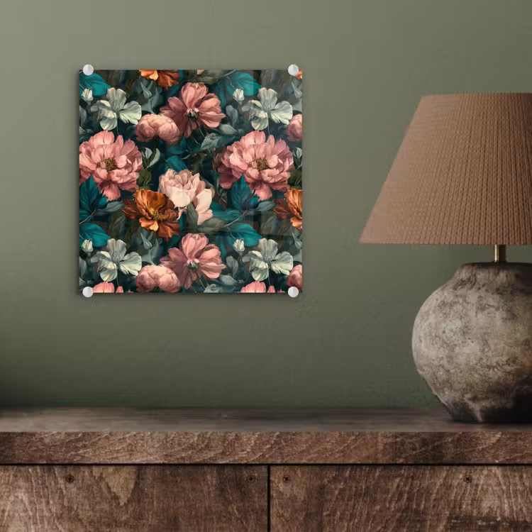Glas schilderij - Bloemen - Schilderachtig - Patroon - Roze — 4