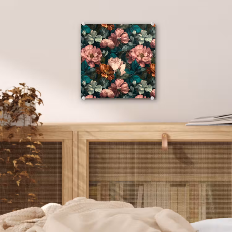 Glas schilderij - Bloemen - Schilderachtig - Patroon - Roze — 5