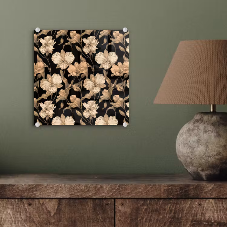 Glas schilderij - Orchideeën - Lijntekening - Patroon - Beige - Zwart — 4