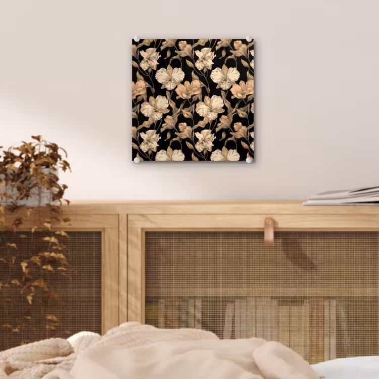 Glas schilderij - Orchideeën - Lijntekening - Patroon - Beige - Zwart — 5