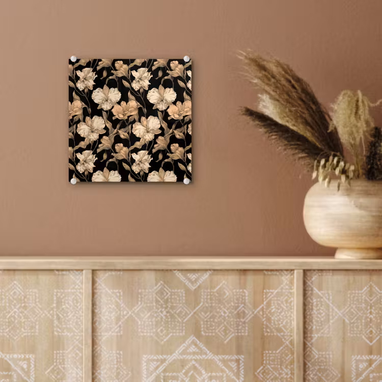 Glas schilderij - Orchideeën - Lijntekening - Patroon - Beige - Zwart — 6