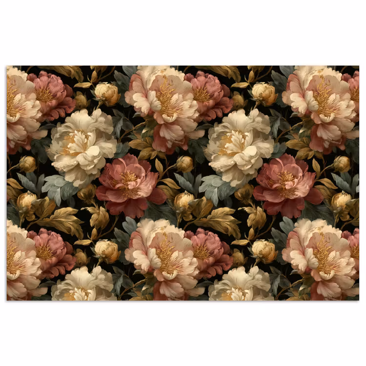 Poster - Bloemen - Barok - Patroon - Roze - Crème — 1