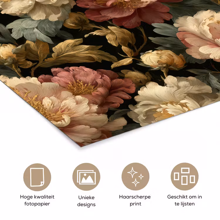 Poster - Bloemen - Barok - Patroon - Roze - Crème — 5