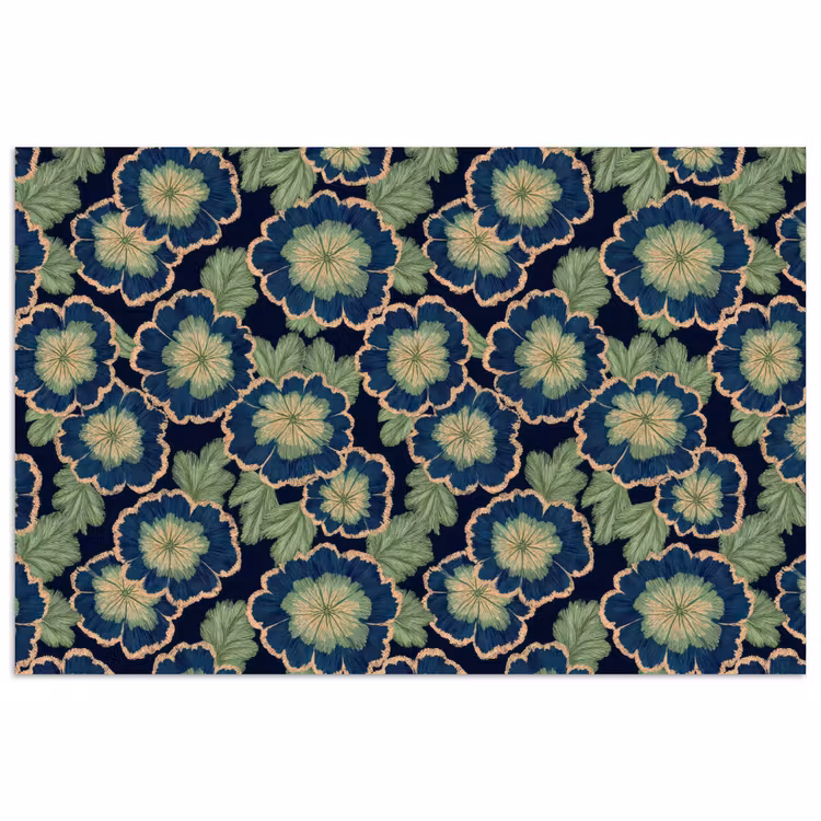 Poster - Bloemen - Borduurwerk - Patroon - Blauw - Groen — 1
