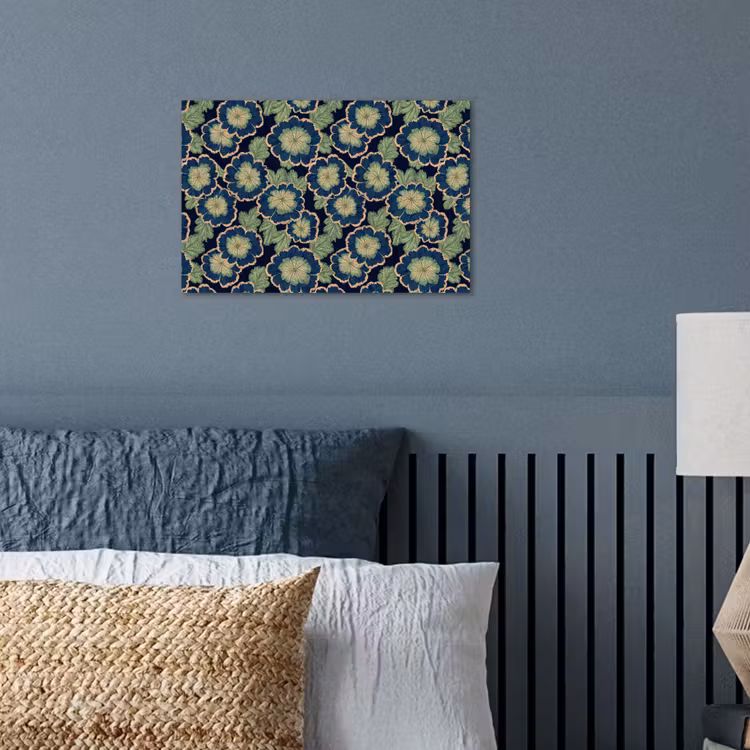 Poster - Bloemen - Borduurwerk - Patroon - Blauw - Groen — 3