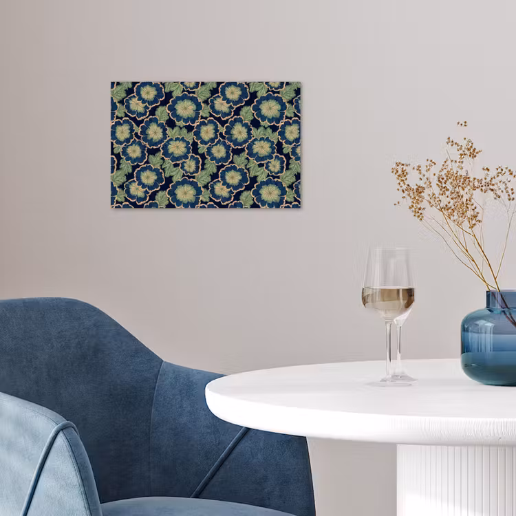 Poster - Bloemen - Borduurwerk - Patroon - Blauw - Groen — 4