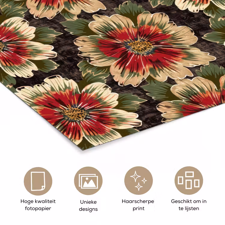 Poster - Bloemen - Klassiek - Patroon - Rood — 5