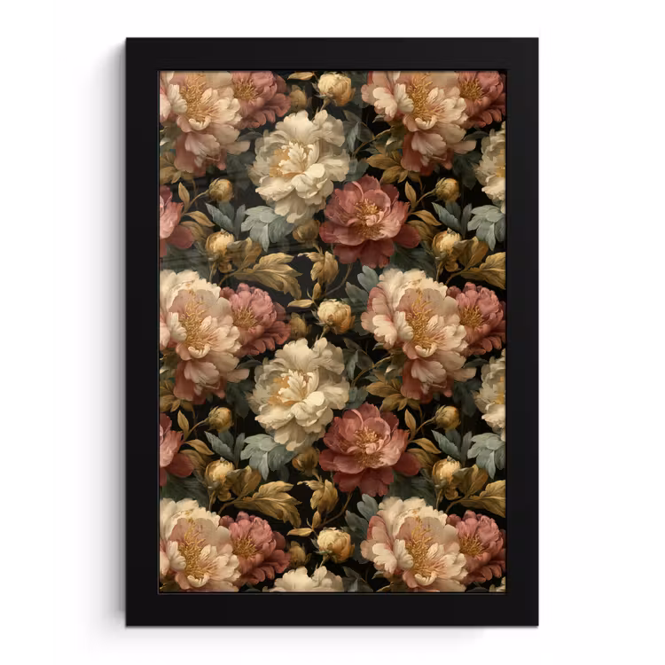 Poster met lijst - Bloemen - Barok - Patroon - Roze - Crème — 1