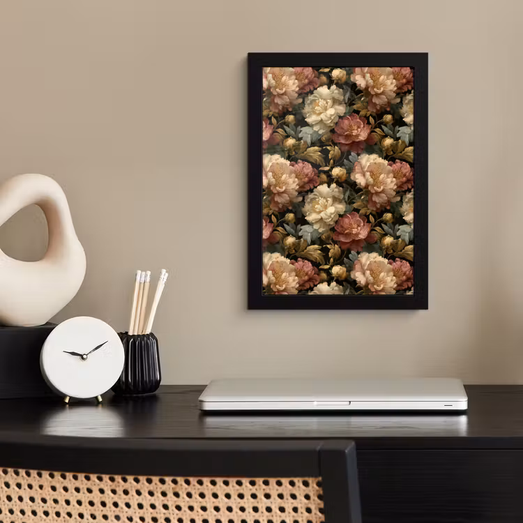 Poster met lijst - Bloemen - Barok - Patroon - Roze - Crème — 2