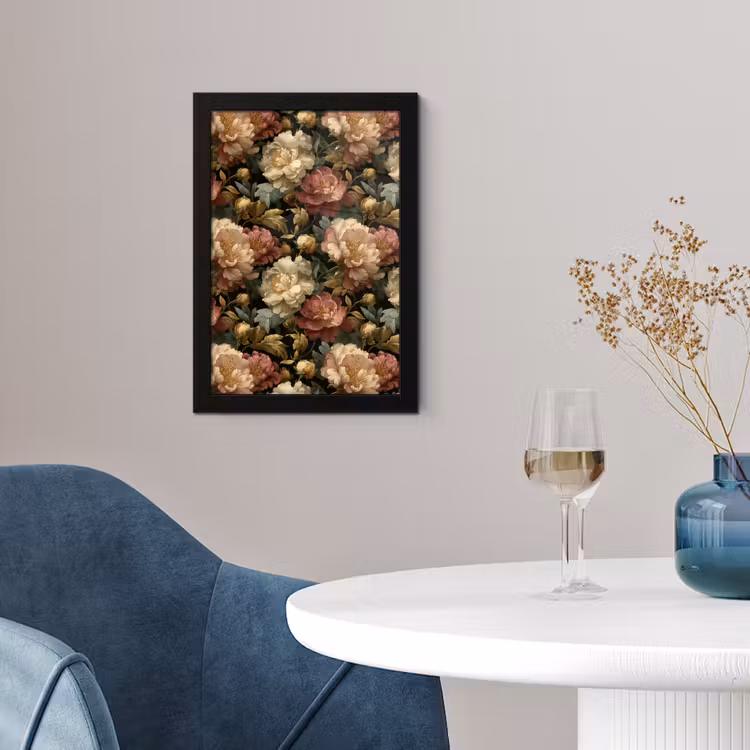 Poster met lijst - Bloemen - Barok - Patroon - Roze - Crème — 4