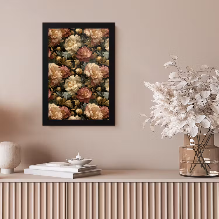 Poster met lijst - Bloemen - Barok - Patroon - Roze - Crème — 5