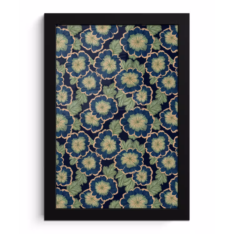 Poster met lijst - Bloemen - Borduurwerk - Patroon - Blauw - Groen — 1