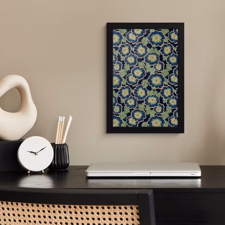 Poster met lijst - Bloemen - Borduurwerk - Patroon - Blauw - Groen — 2