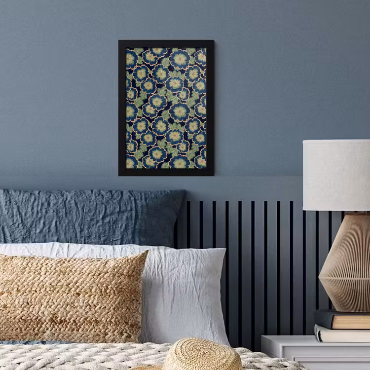 Poster met lijst - Bloemen - Borduurwerk - Patroon - Blauw - Groen — 3