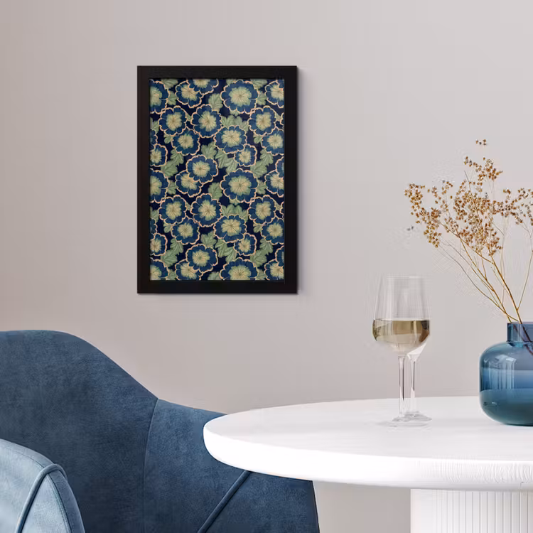 Poster met lijst - Bloemen - Borduurwerk - Patroon - Blauw - Groen — 4