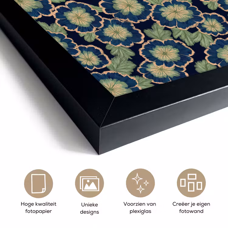 Poster met lijst - Bloemen - Borduurwerk - Patroon - Blauw - Groen — 6