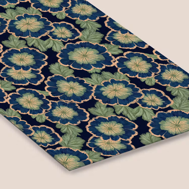 Poster met lijst - Bloemen - Borduurwerk - Patroon - Blauw - Groen — 7