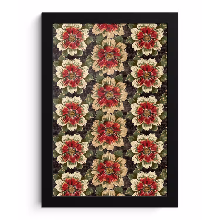 Poster met lijst - Bloemen - Klassiek - Patroon - Rood — 1