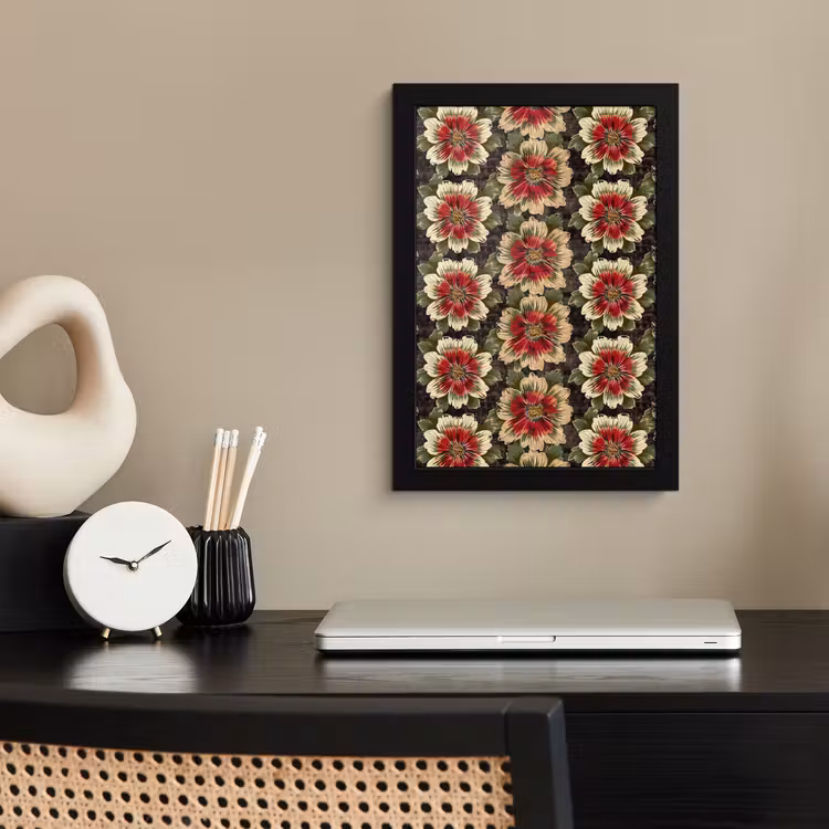 Poster met lijst - Bloemen - Klassiek - Patroon - Rood — 2