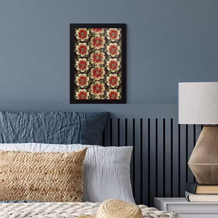 Poster met lijst - Bloemen - Klassiek - Patroon - Rood — 3