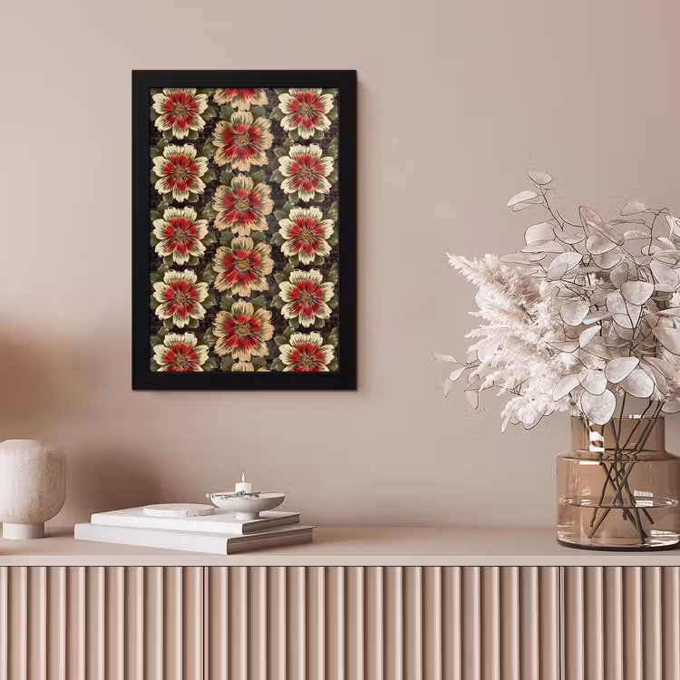 Poster met lijst - Bloemen - Klassiek - Patroon - Rood — 5