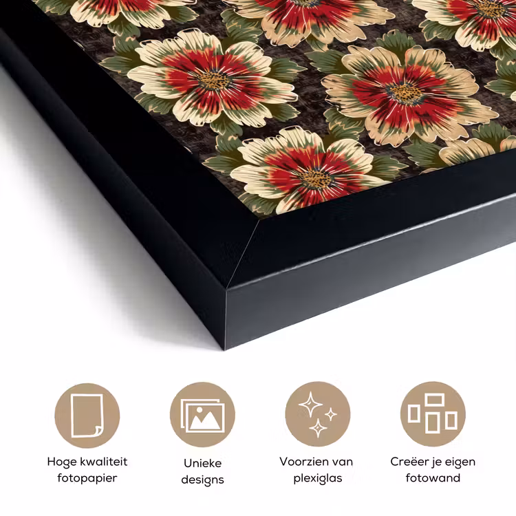 Poster met lijst - Bloemen - Klassiek - Patroon - Rood — 6