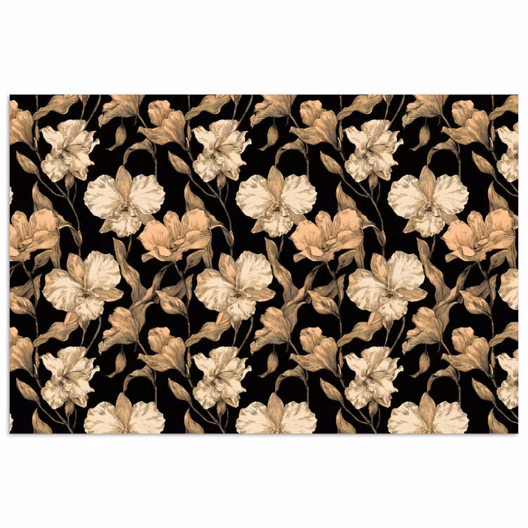 Poster - Orchideeën - Lijntekening - Patroon - Beige - Zwart — 1