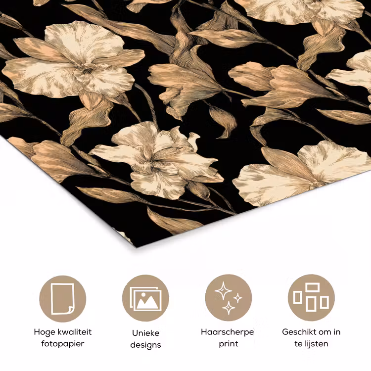 Poster - Orchideeën - Lijntekening - Patroon - Beige - Zwart — 5