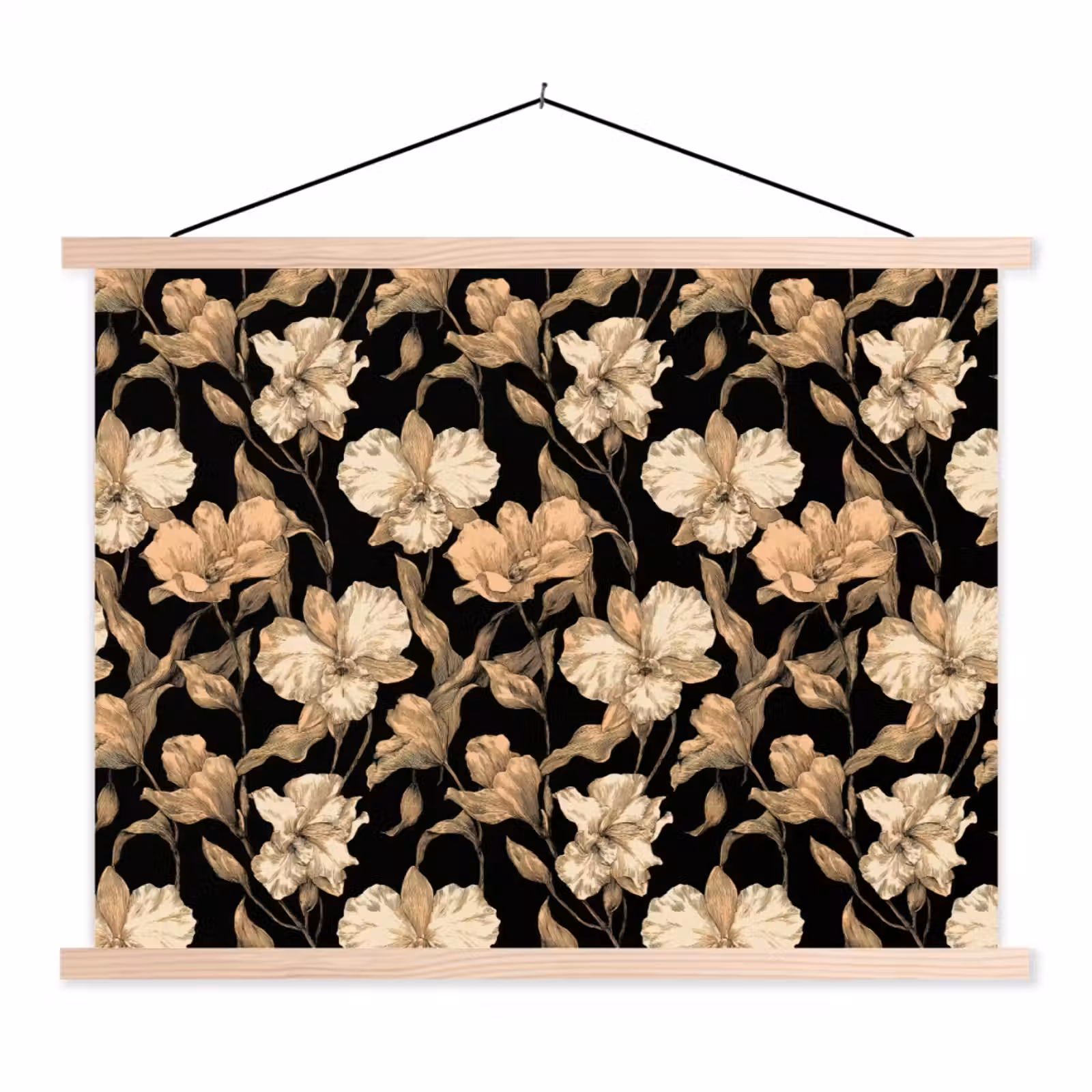 Schoolplaat - Orchideeën - Lijntekening - Patroon - Beige - Zwart — 1