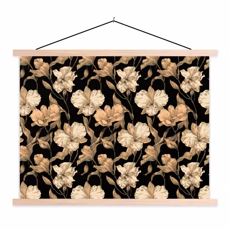 Schoolplaat - Orchideeën - Lijntekening - Patroon - Beige - Zwart — 1