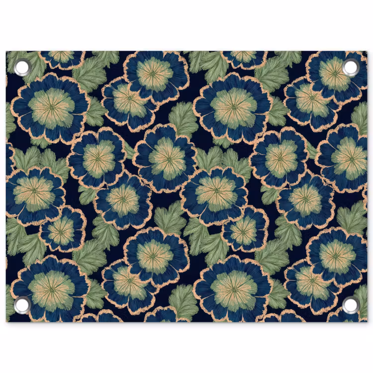 Tuinposter - Bloemen - Borduurwerk - Patroon - Blauw - Groen — 1