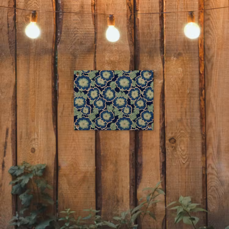 Tuinposter - Bloemen - Borduurwerk - Patroon - Blauw - Groen — 2